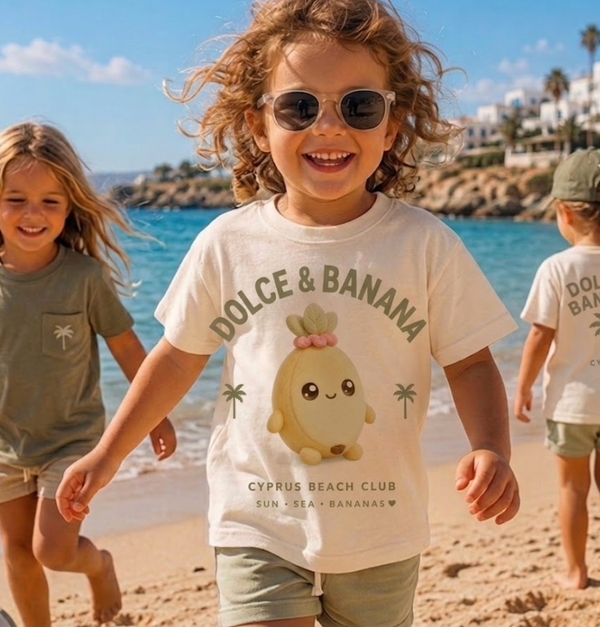 Dolce & Banana Girls Cyprus Beach Club Tee – Cute Banana Summer Shirt